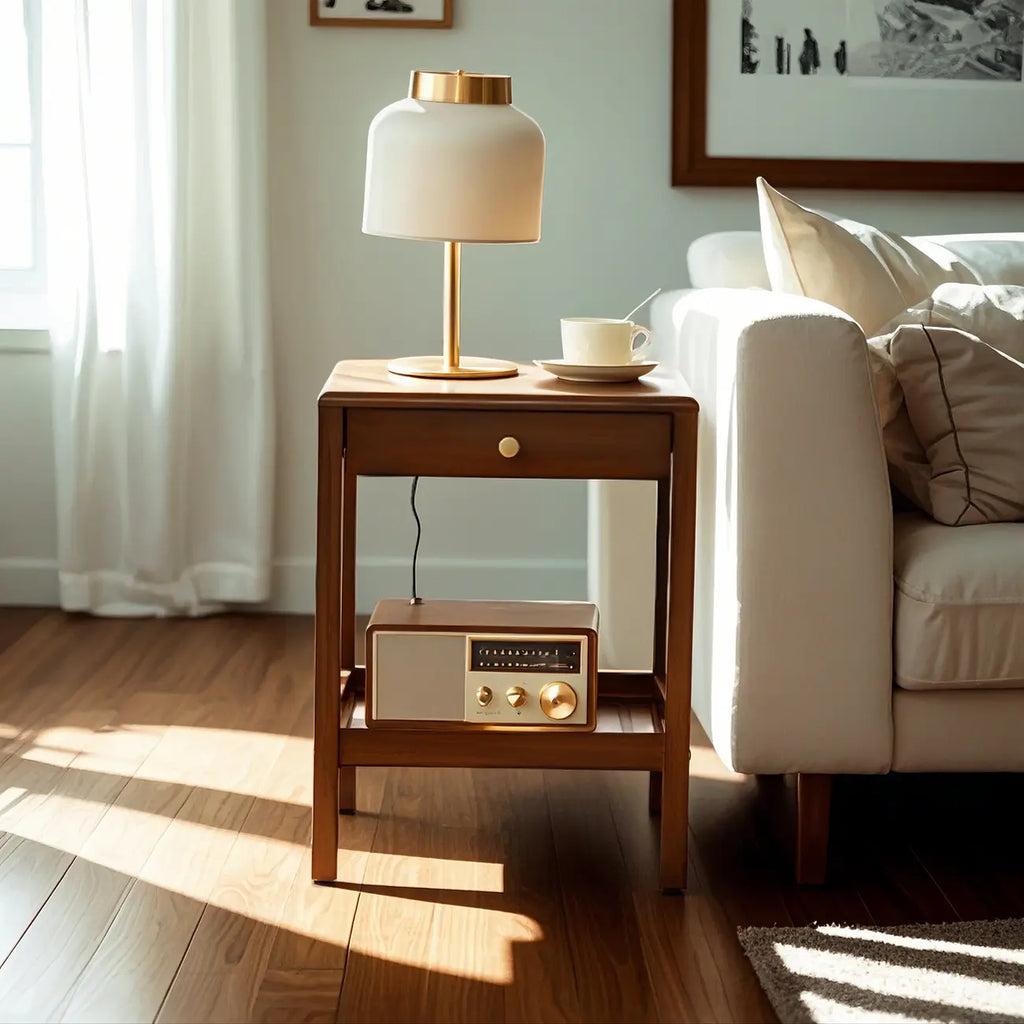 Modern Brown Wood End Table with Storage for Living Room