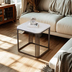 Glam Square Metal & Marble End Table for Living Room