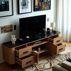 Brown Wood Media Shelf Cabinet TV Stand with Metal Legs