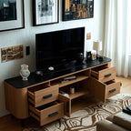 Brown Wood Media Shelf Cabinet TV Stand with Metal Legs