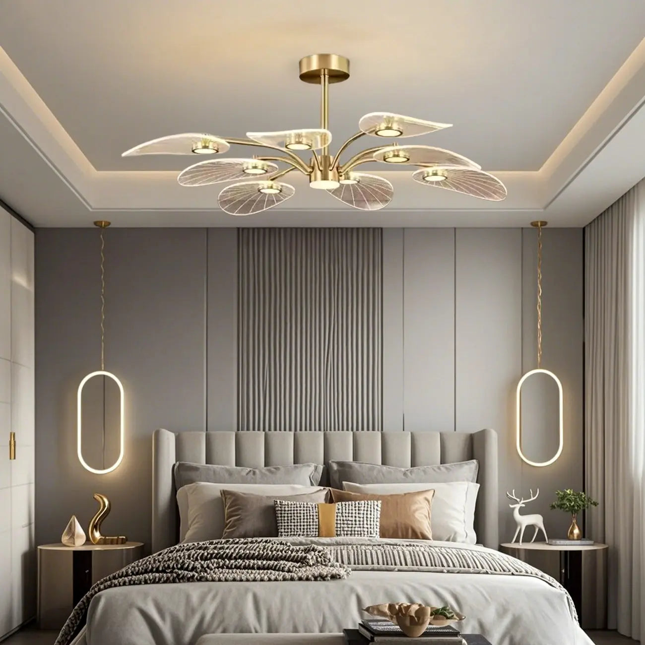 Luxury Leaf-Shaped Semi Flush LED Ceiling Light for Bedroom