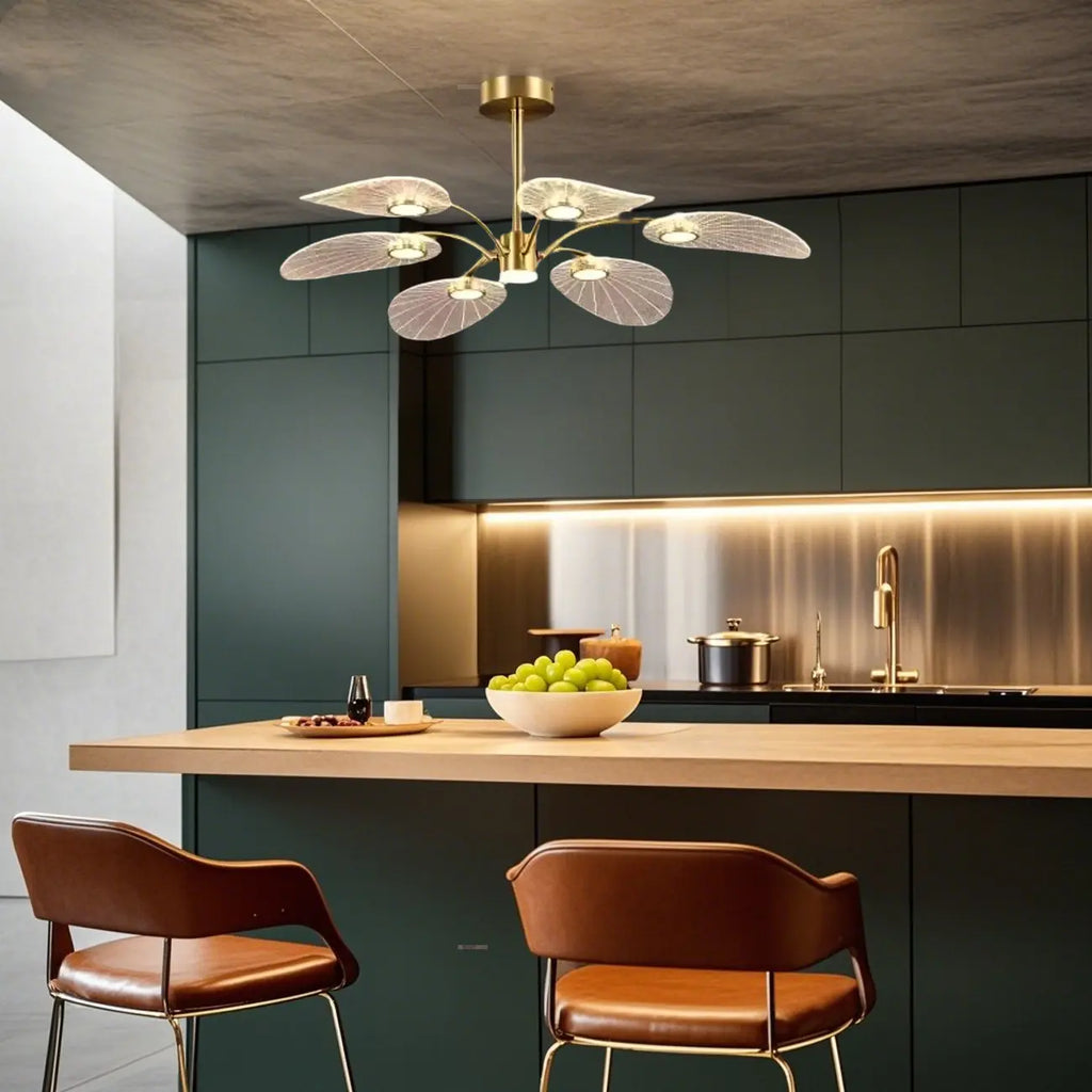 Luxury Leaf-Shaped Semi Flush LED Ceiling Light for Bedroom