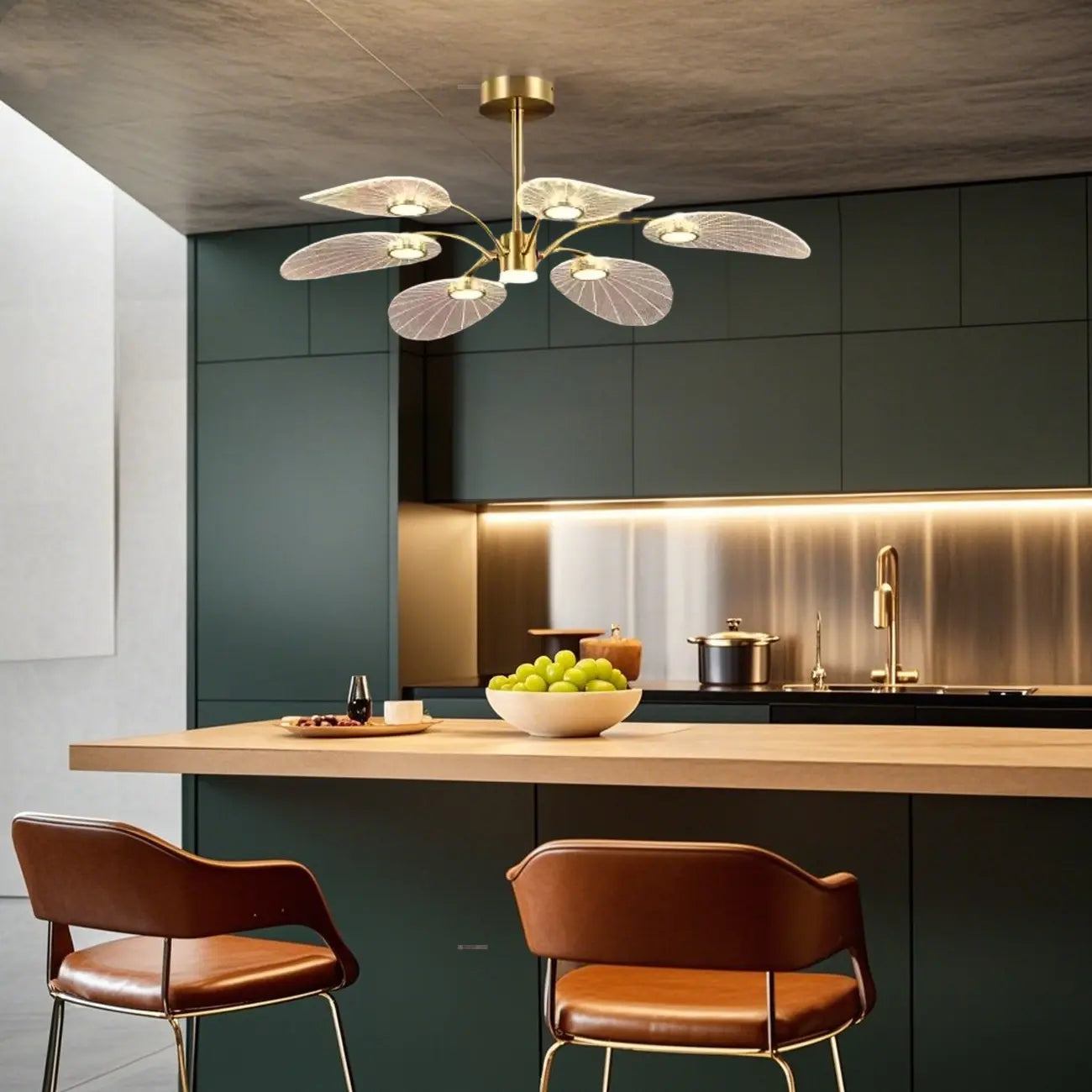 Luxury Leaf-Shaped Semi Flush LED Ceiling Light for Bedroom