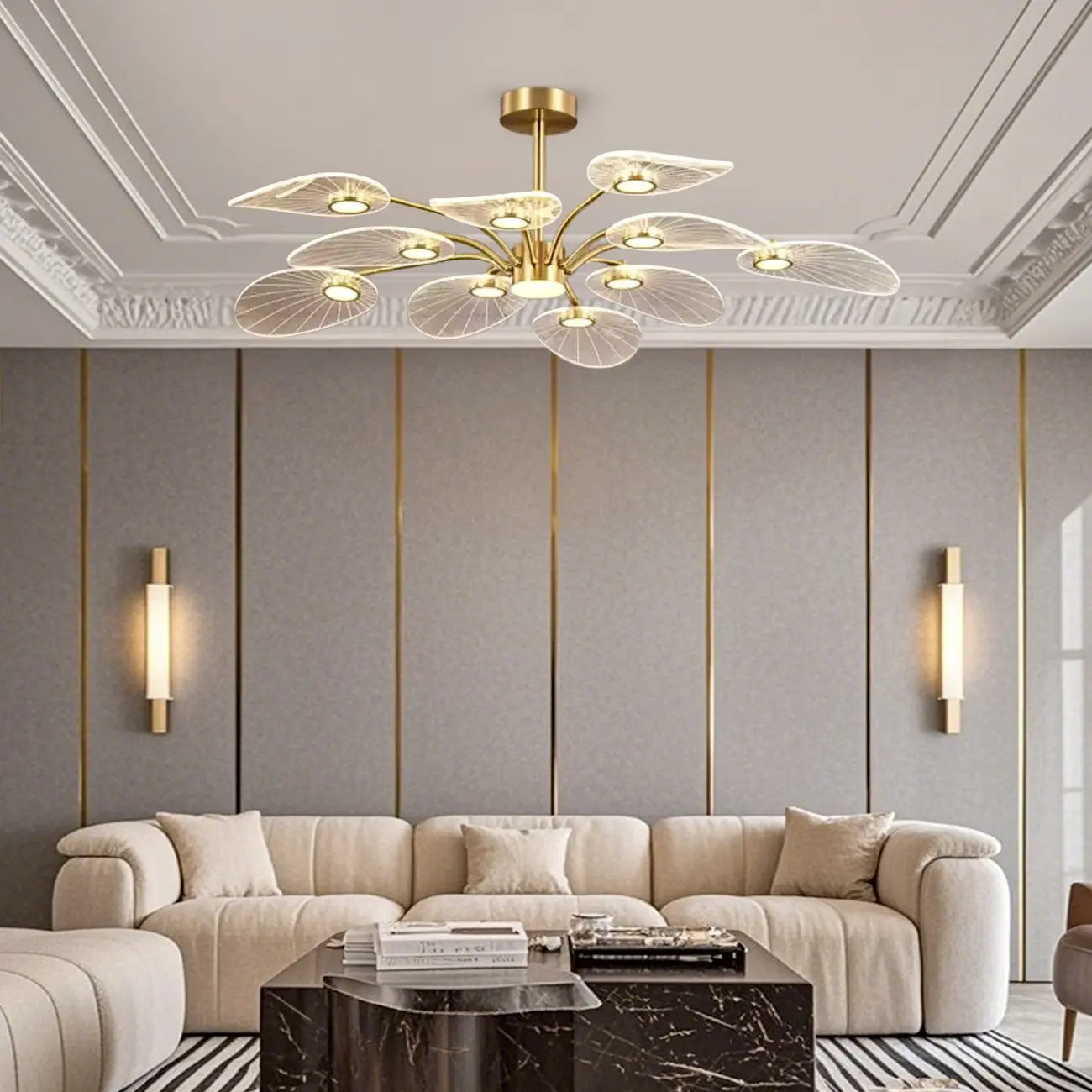 Luxury Leaf-Shaped Semi Flush LED Ceiling Light for Bedroom