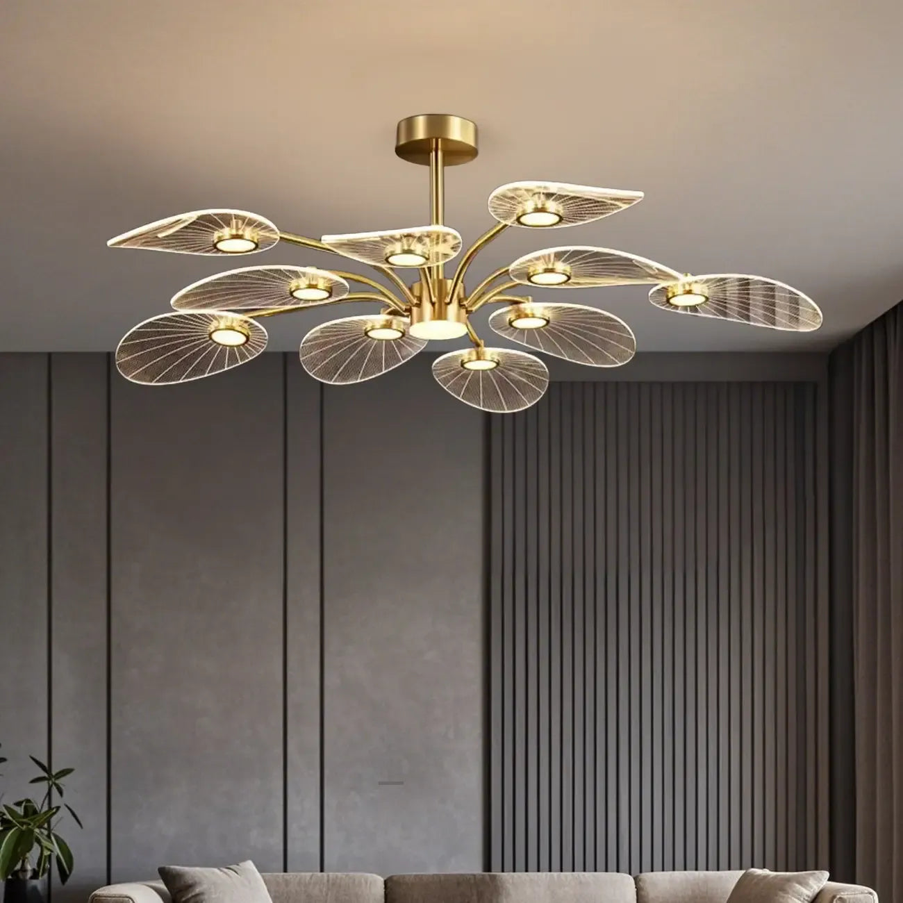 Luxury Leaf-Shaped Semi Flush LED Ceiling Light for Bedroom