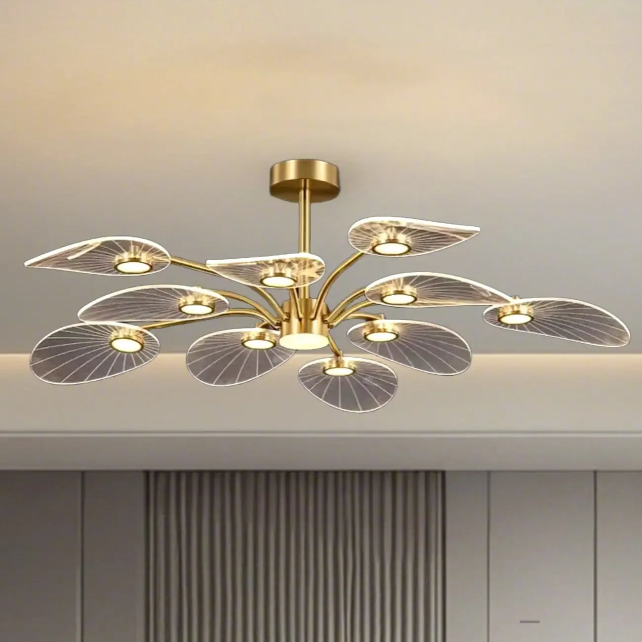 Luxury Leaf-Shaped Semi Flush LED Ceiling Light for Bedroom