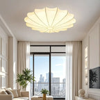 Floral Semi Flush Ceiling Light with Silk Shade for Living Room