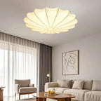 Floral Semi Flush Ceiling Light with Silk Shade for Living Room