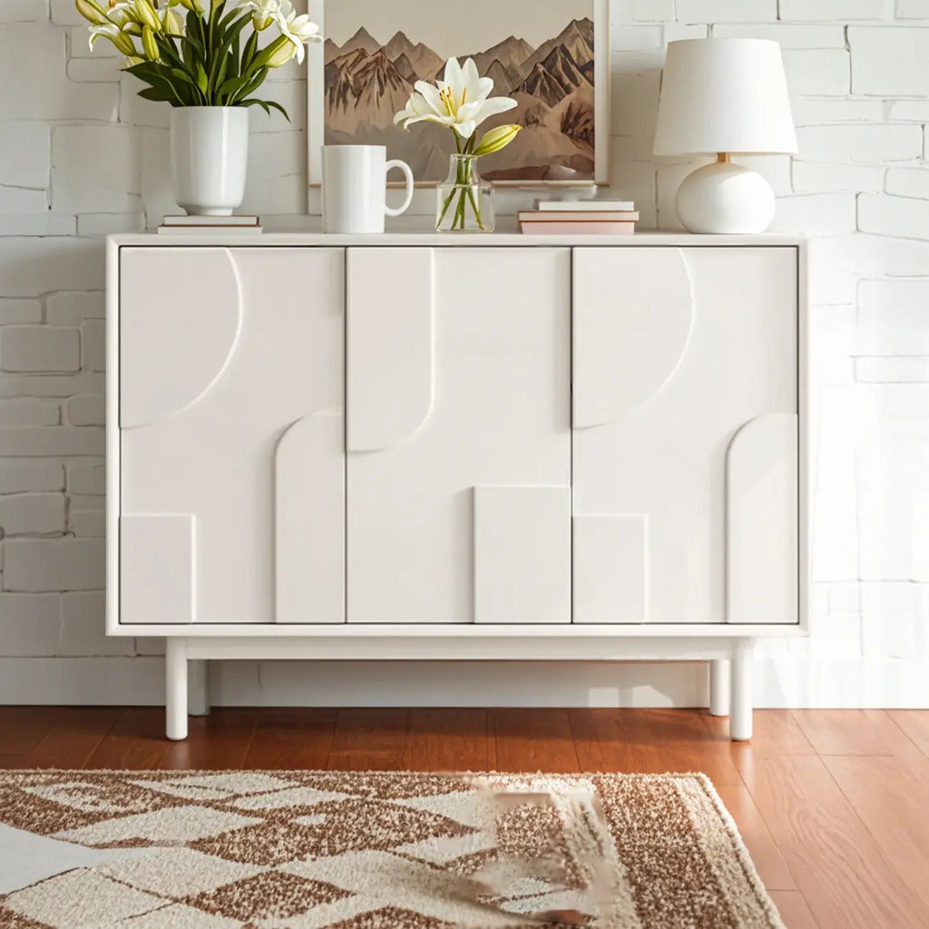 Minimalist wooden White Accent Cabinet with Straight Legs