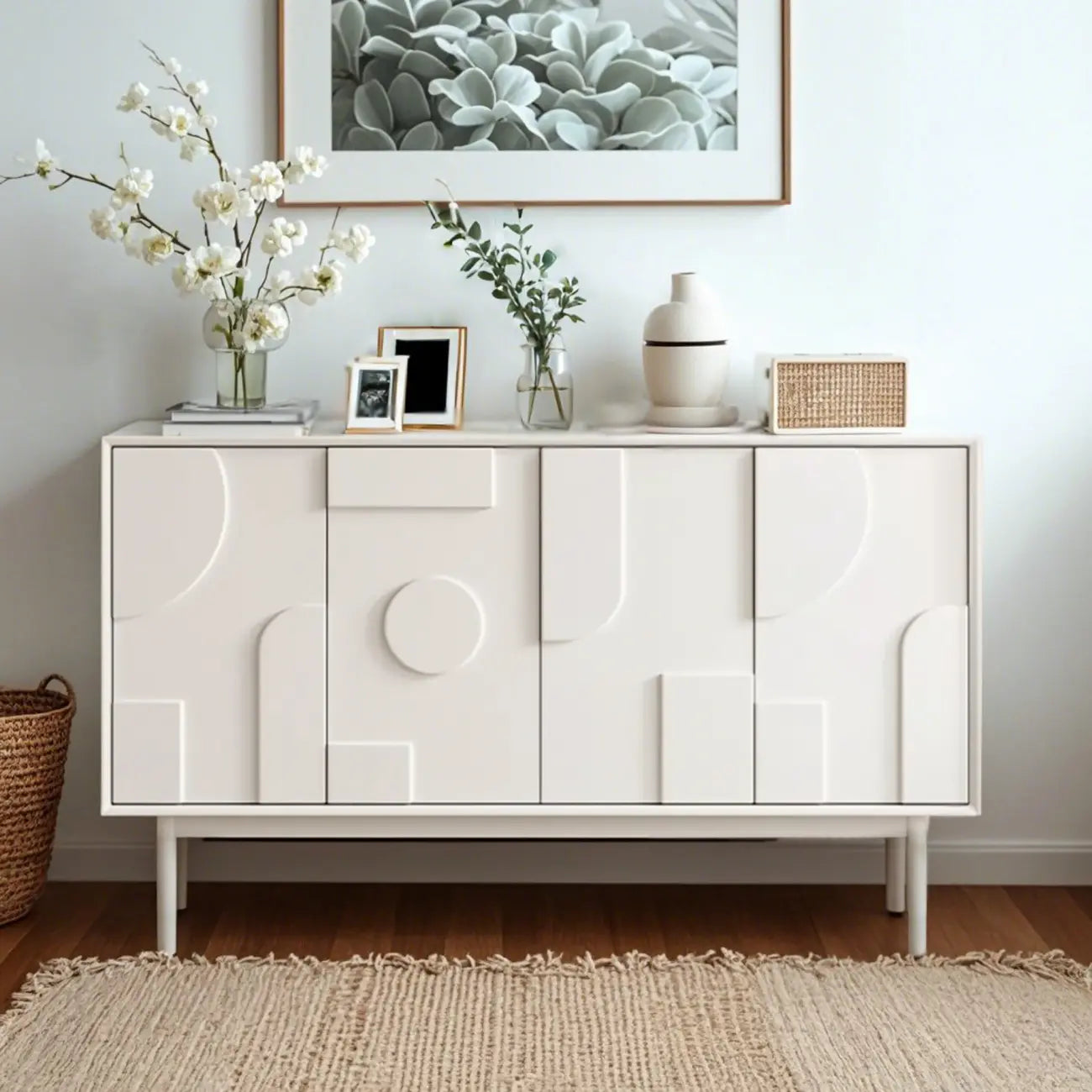 Minimalist wooden White Accent Cabinet with Straight Legs