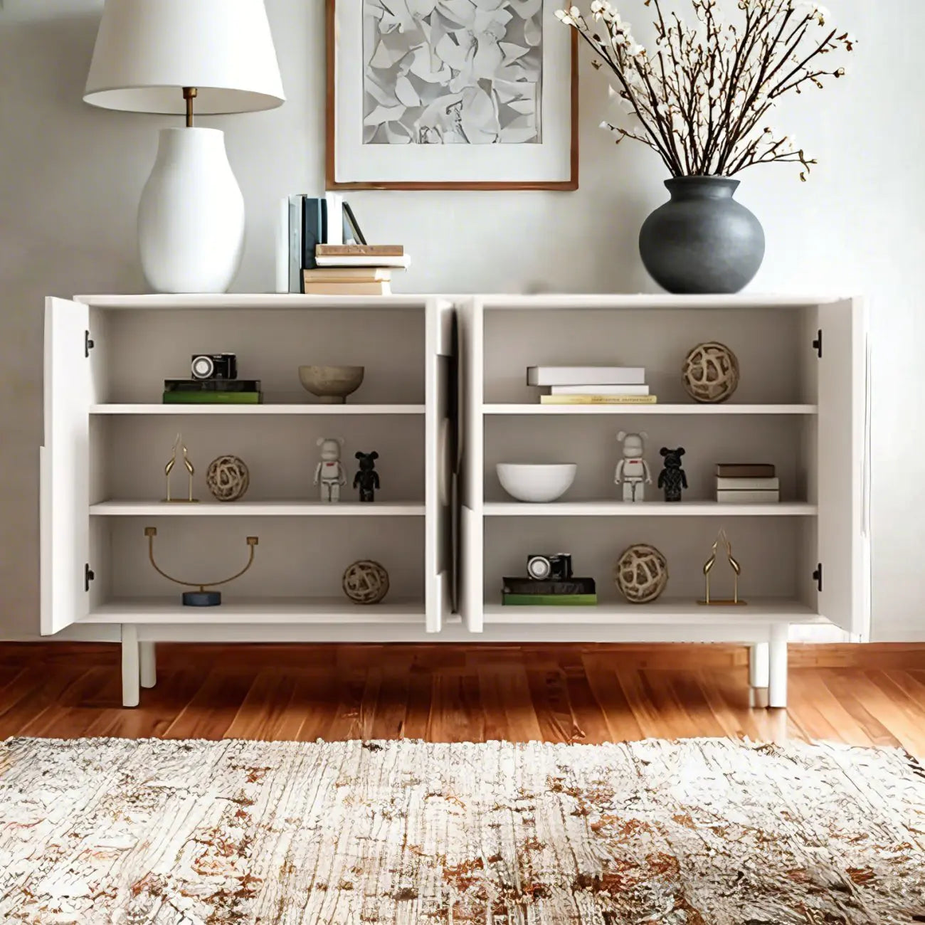 Minimalist wooden White Accent Cabinet with Straight Legs