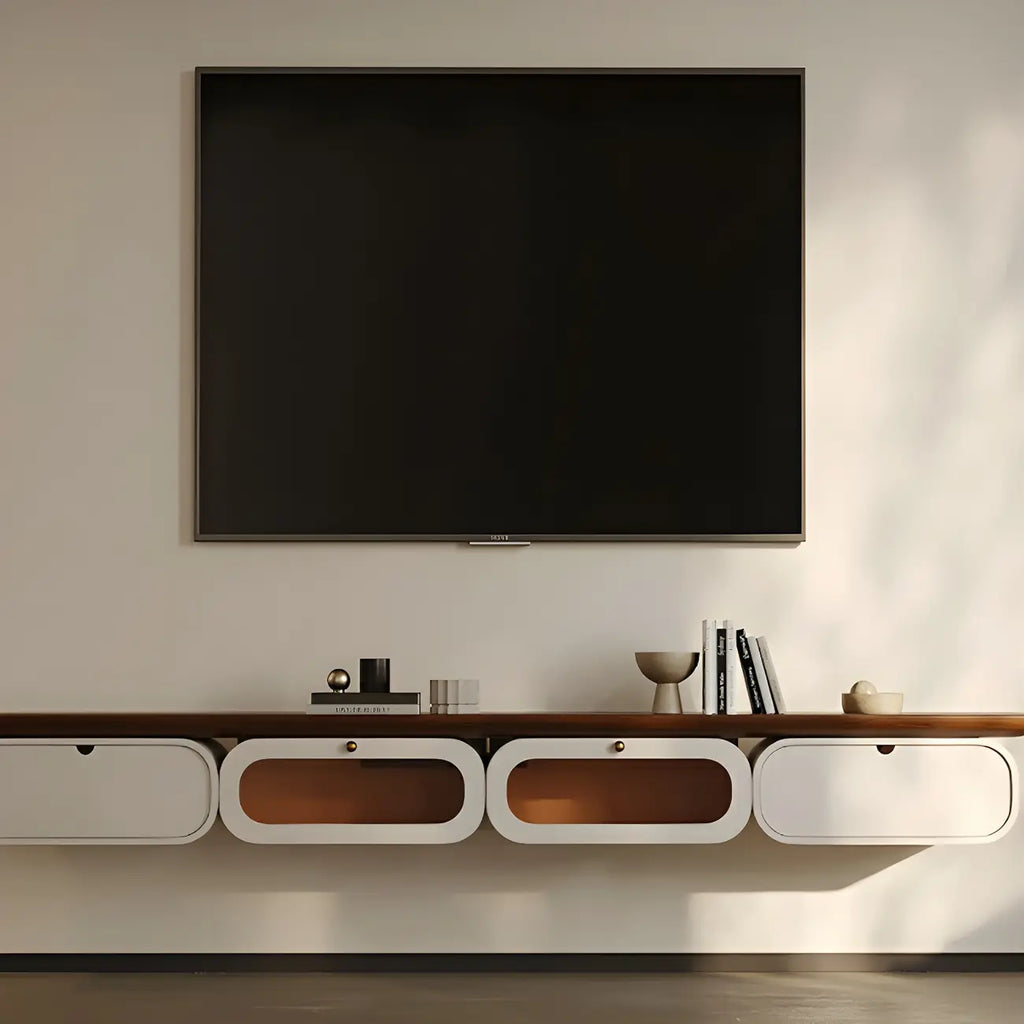 Brown Modern Wood Floating TV Stand with Storage Drawers