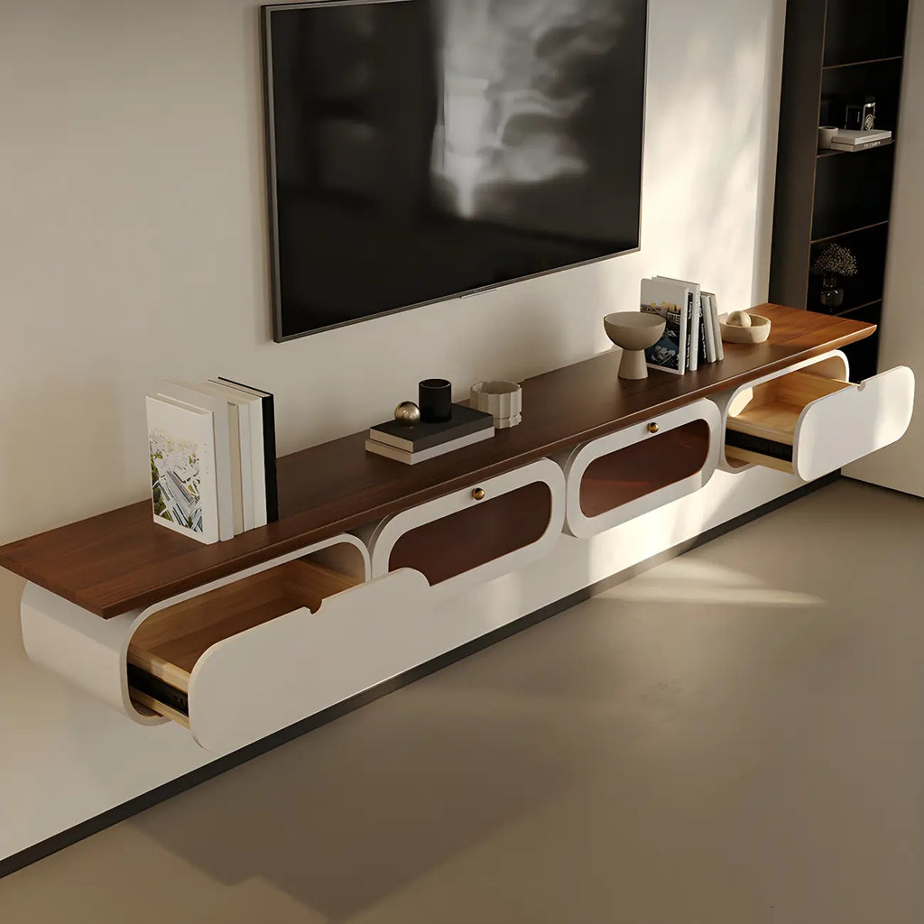Brown Modern Wood Floating TV Stand with Storage Drawers