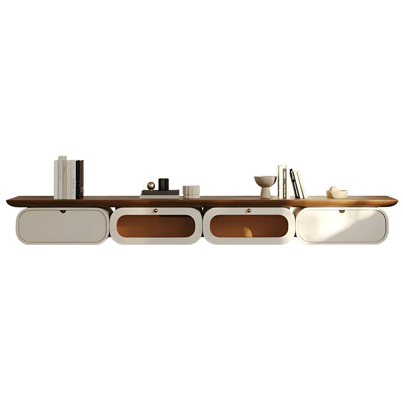 Brown Modern Wood Floating TV Stand with Storage Drawers