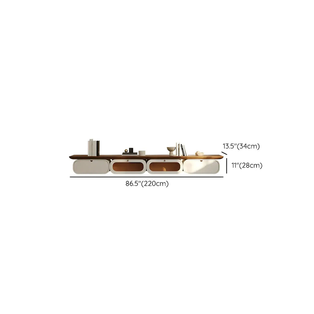 Brown Modern Wood Floating TV Stand with Storage Drawers