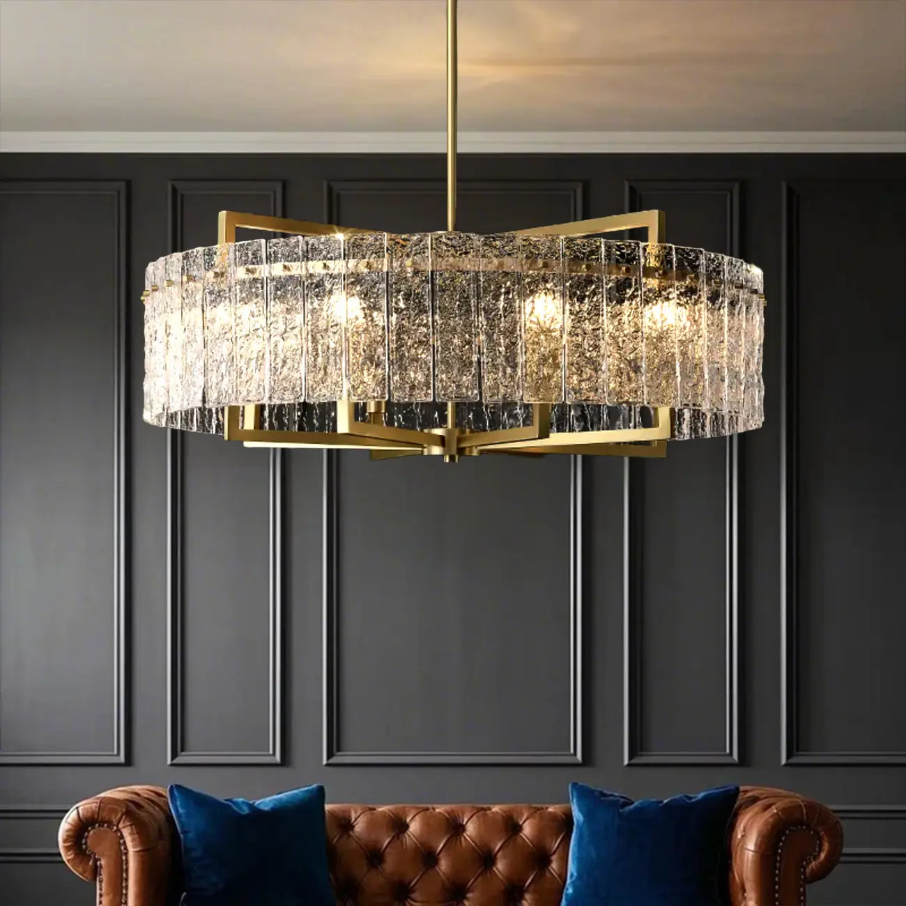 Modern Round Brass Crystal Chandeliers for Living Room