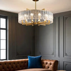 Modern Round Brass Crystal Chandeliers for Living Room