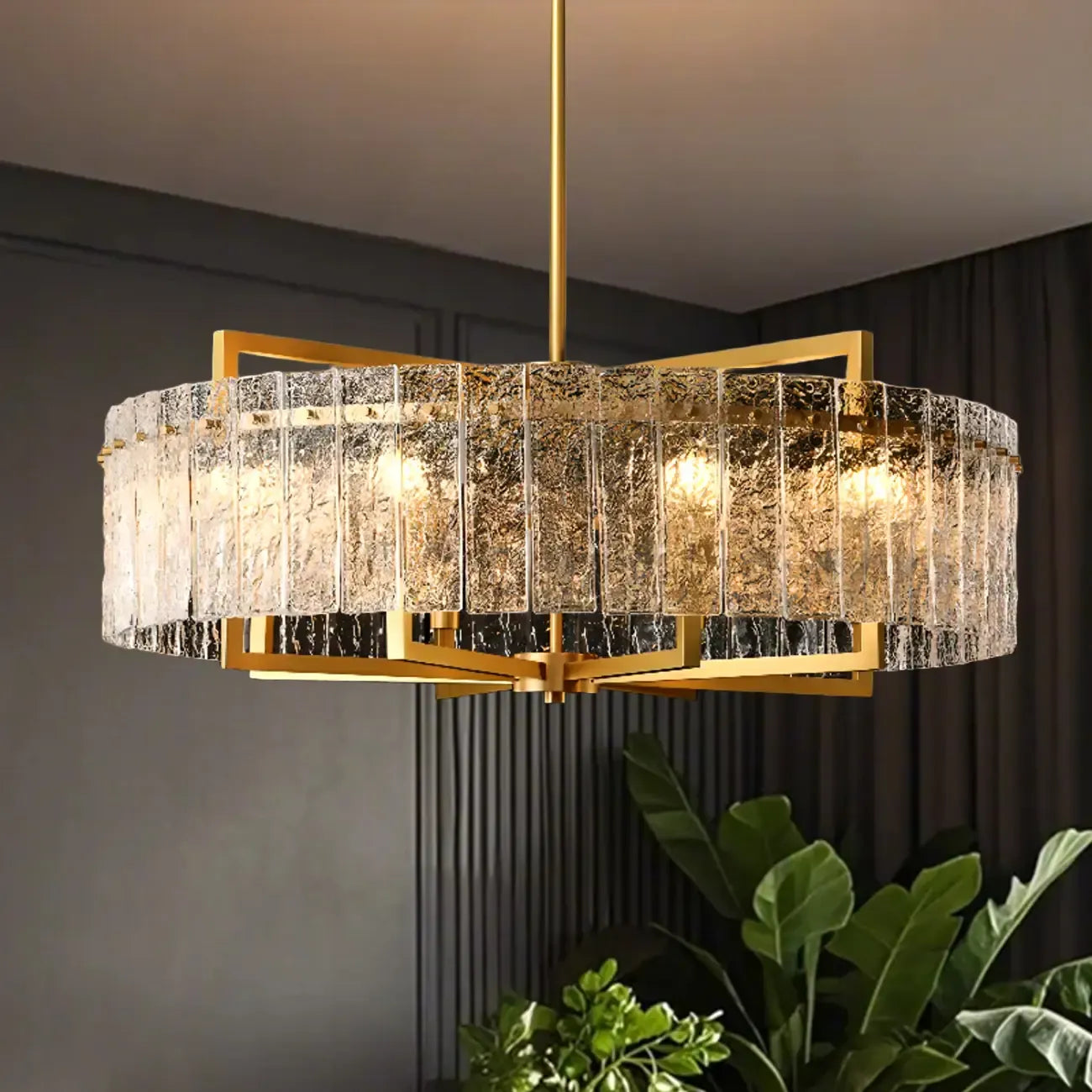Modern Round Brass Crystal Chandeliers for Living Room