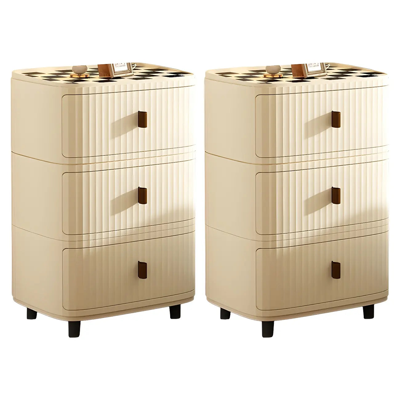 Modern Black And White Grid Top Nightstands with Drawers