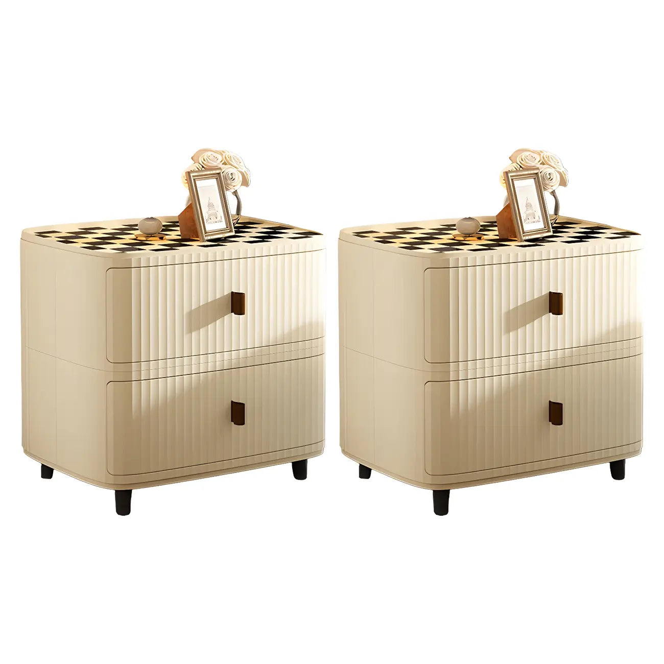 Modern Black And White Grid Top Nightstands with Drawers