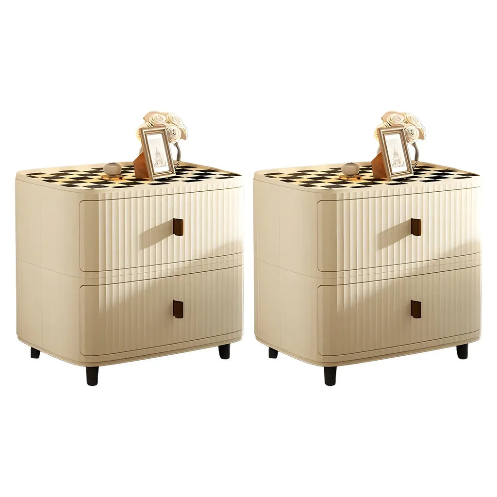 Modern Black And White Grid Top Nightstands with Drawers