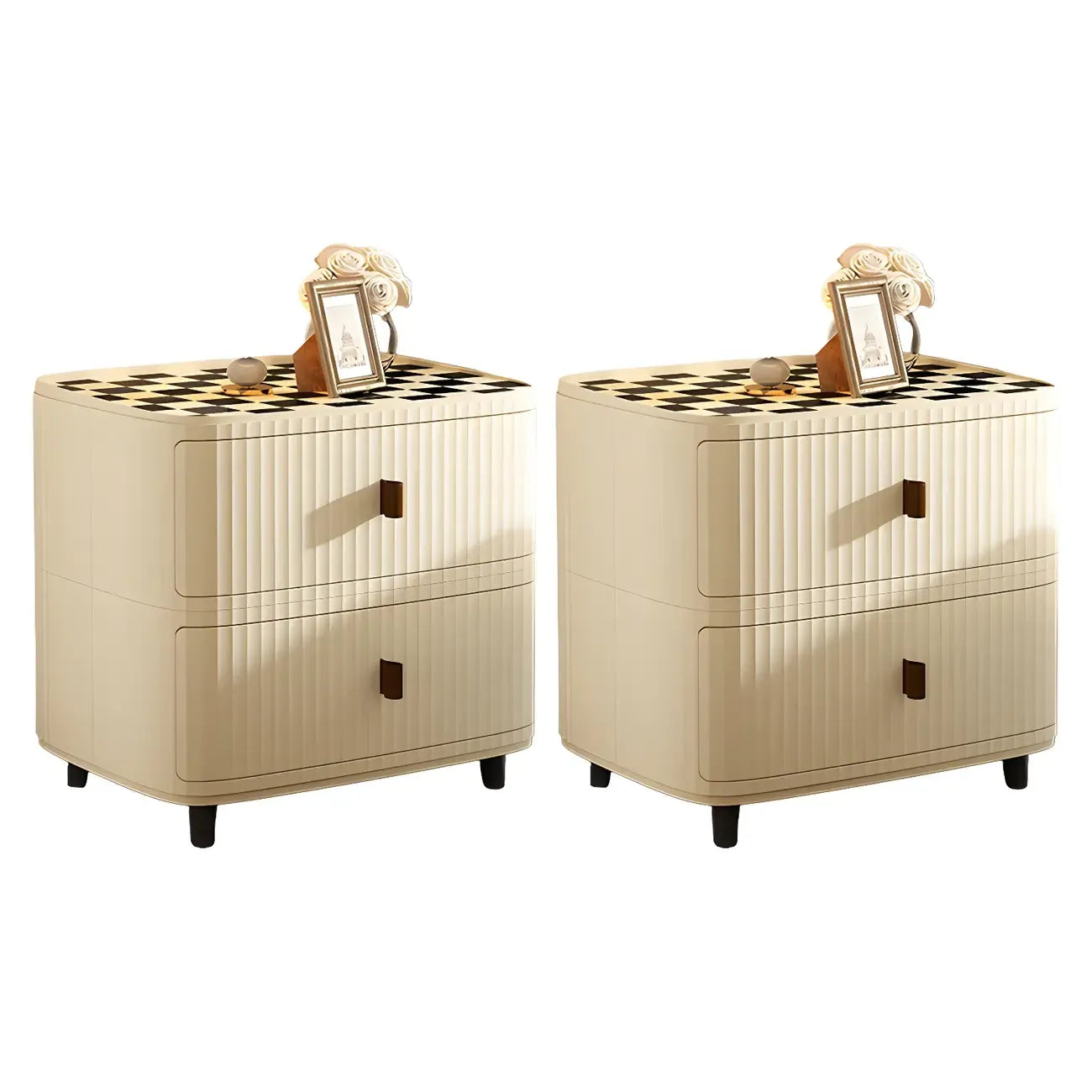 Modern Black And White Grid Top Nightstands with Drawers