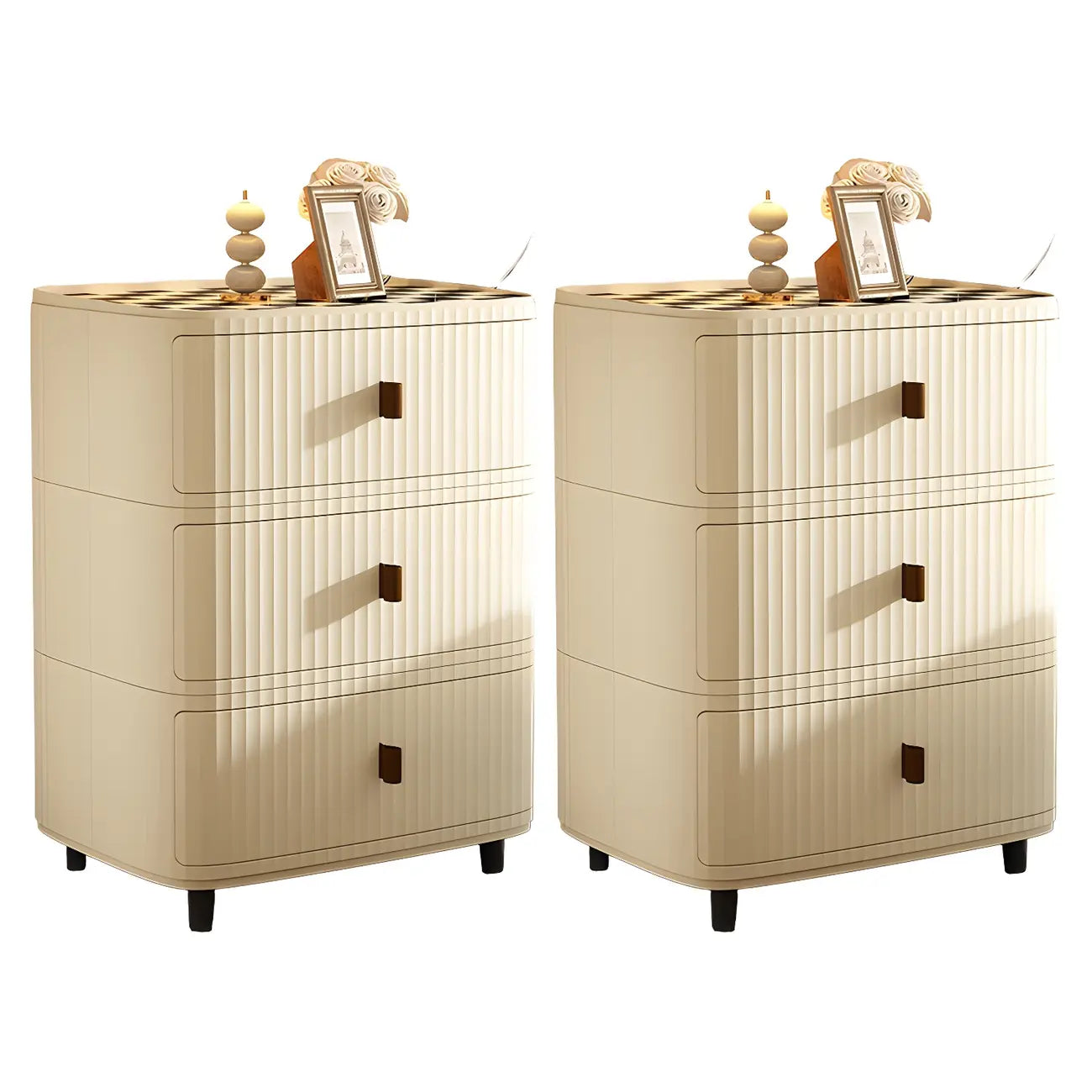 Modern Black And White Grid Top Nightstands with Drawers