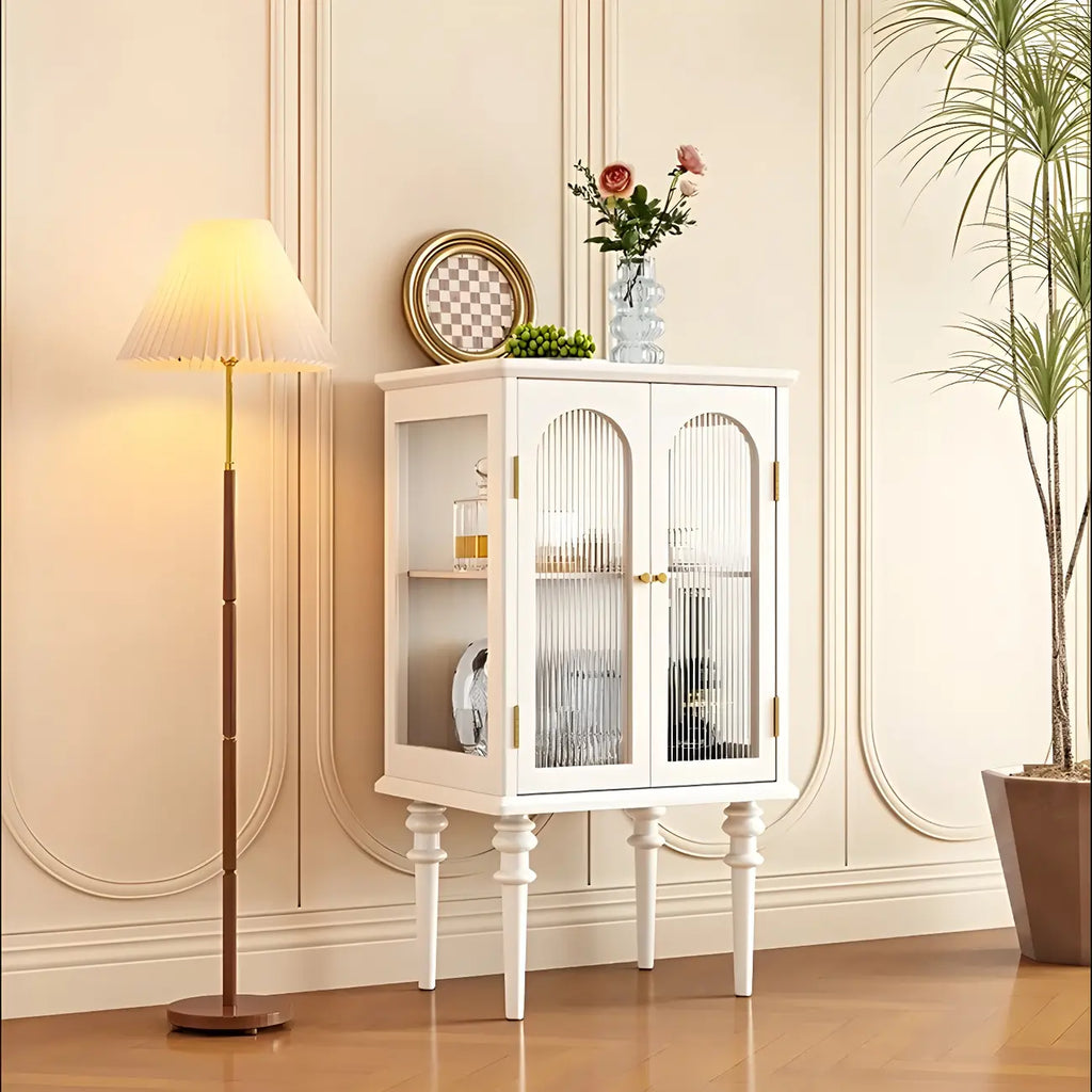 Classic Rubberwood Glass Living Room Storage Cabinet