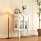 Classic Rubberwood Glass Living Room Storage Cabinet