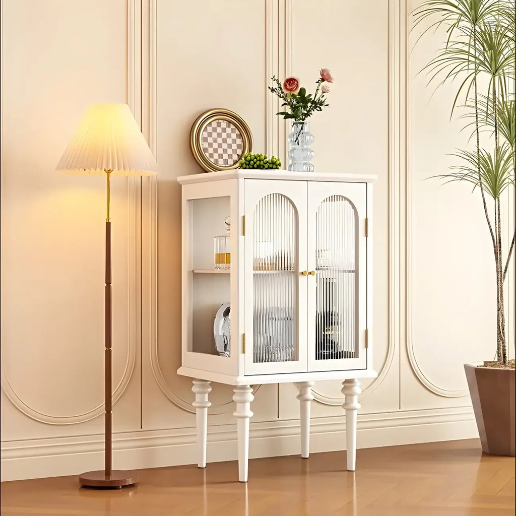 Classic Rubberwood Glass Living Room Storage Cabinet