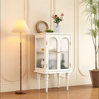 Classic Rubberwood Glass Living Room Storage Cabinet