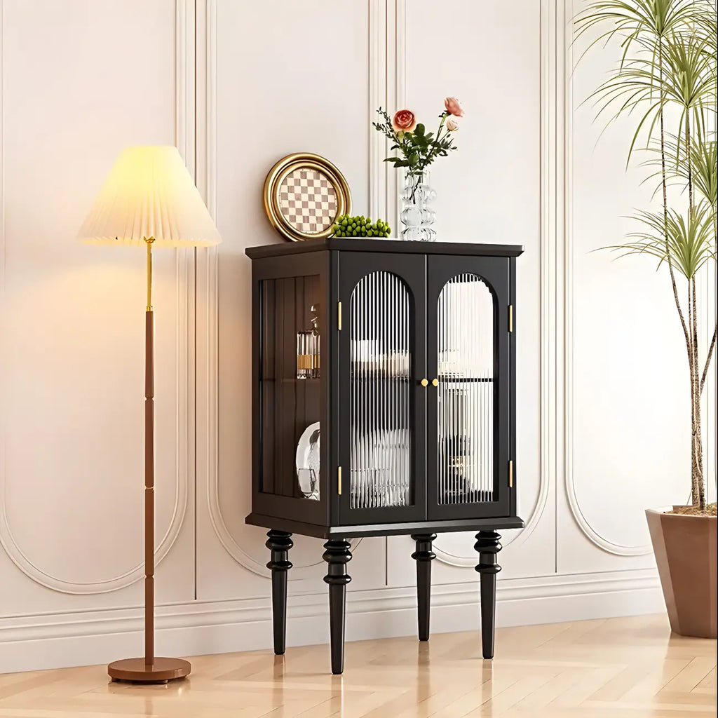 Classic Rubberwood Glass Living Room Storage Cabinet