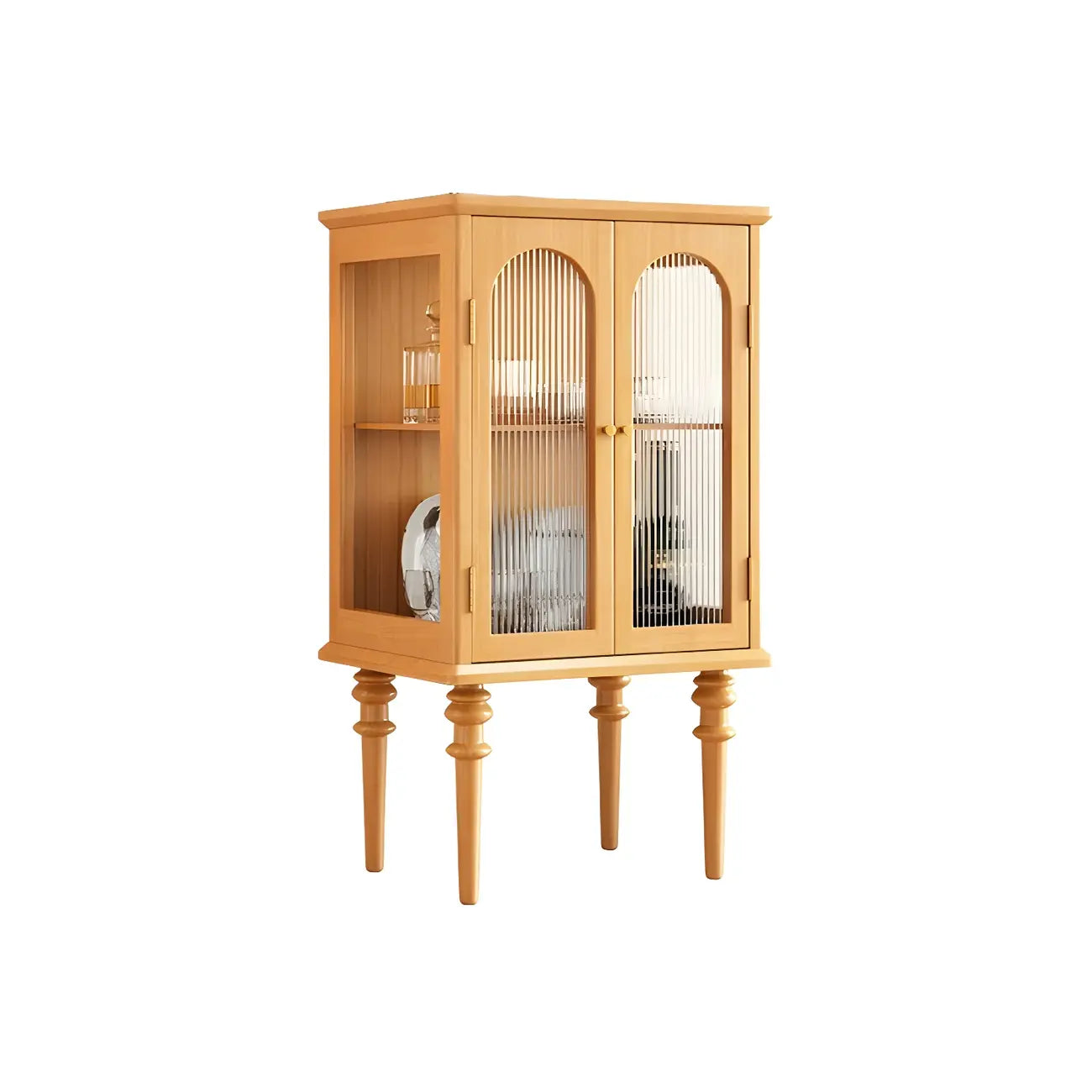 Classic Rubberwood Glass Living Room Storage Cabinet