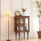 Classic Rubberwood Glass Living Room Storage Cabinet
