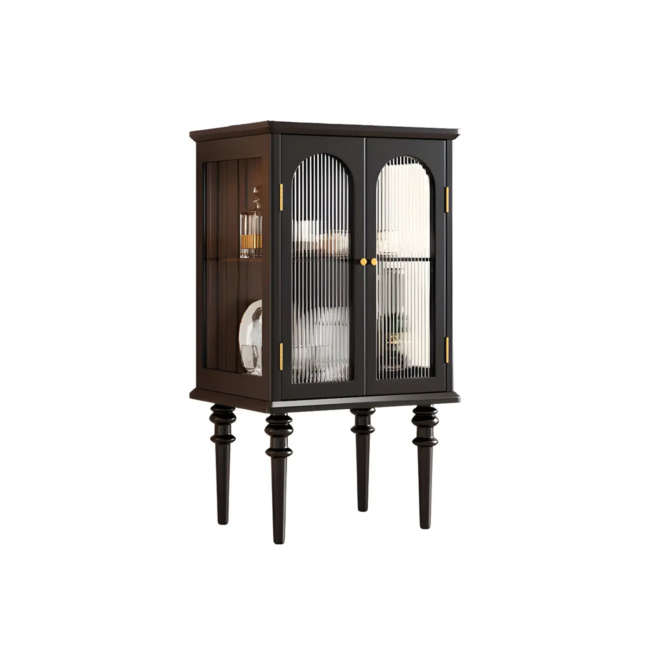 Classic Rubberwood Glass Living Room Storage Cabinet