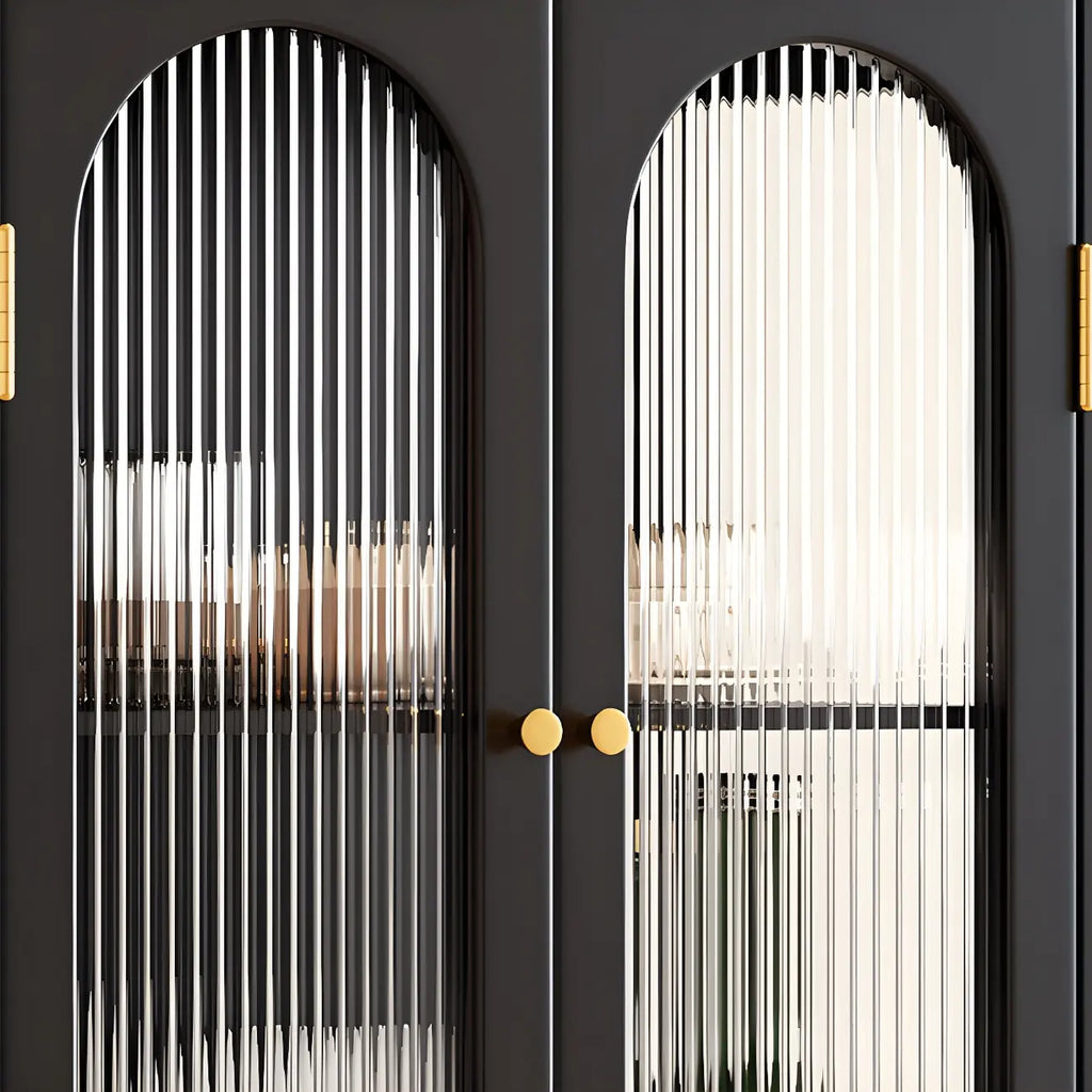 Classic Rubberwood Glass Living Room Storage Cabinet