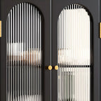 Classic Rubberwood Glass Living Room Storage Cabinet