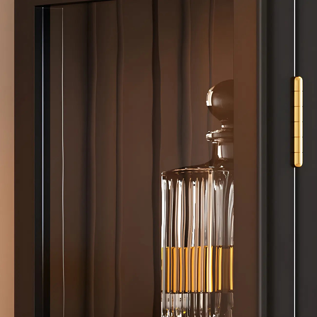 Classic Rubberwood Glass Living Room Storage Cabinet