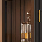 Classic Rubberwood Glass Living Room Storage Cabinet