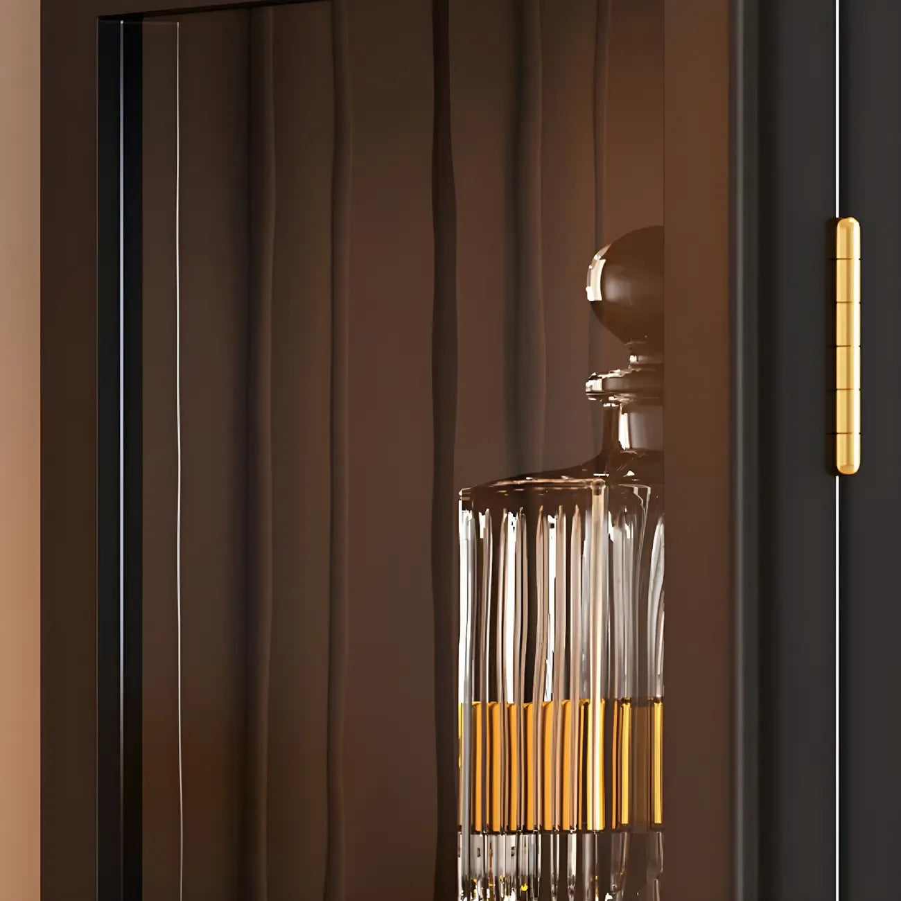 Classic Rubberwood Glass Living Room Storage Cabinet