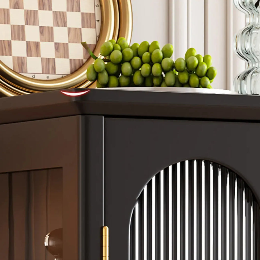 Classic Rubberwood Glass Living Room Storage Cabinet