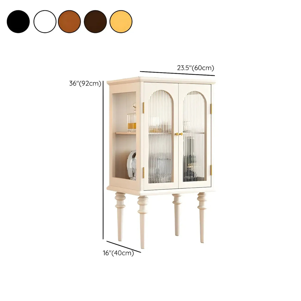 Classic Rubberwood Glass Living Room Storage Cabinet