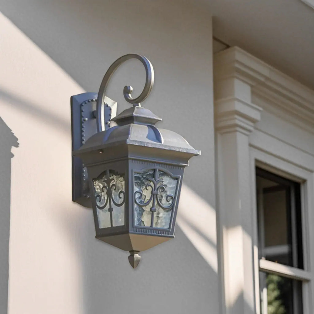 Vintage Bronze Lantern Wall Sconce with Curved Arm