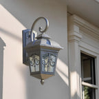 Vintage Bronze Lantern Wall Sconce with Curved Arm