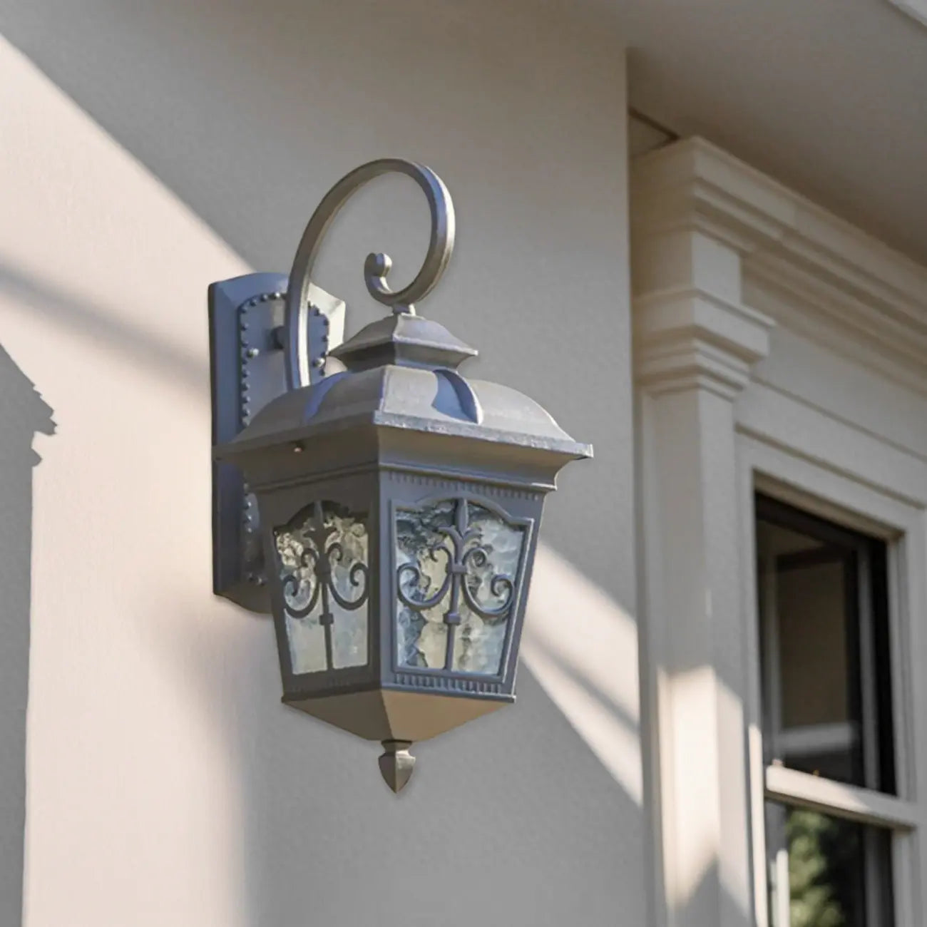 Vintage Bronze Lantern Wall Sconce with Curved Arm