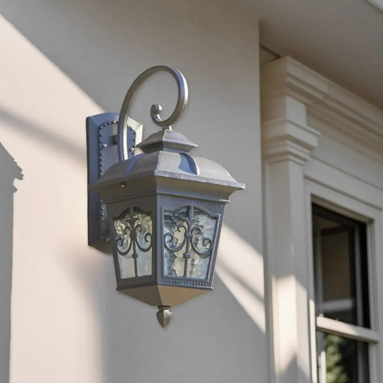 Vintage Bronze Lantern Wall Sconce with Curved Arm