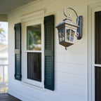 Vintage Bronze Lantern Wall Sconce with Curved Arm