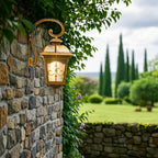 Vintage Bronze Lantern Wall Sconce with Curved Arm