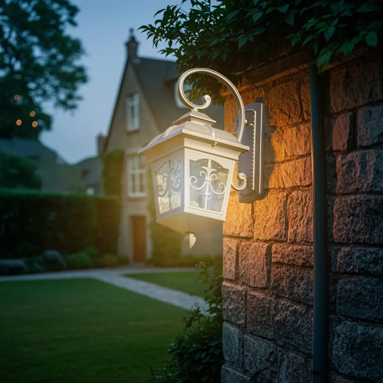 Vintage Bronze Lantern Wall Sconce with Curved Arm