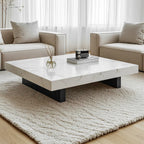 Modern Beige Sintered Stone Square Sleigh Base Coffee Table